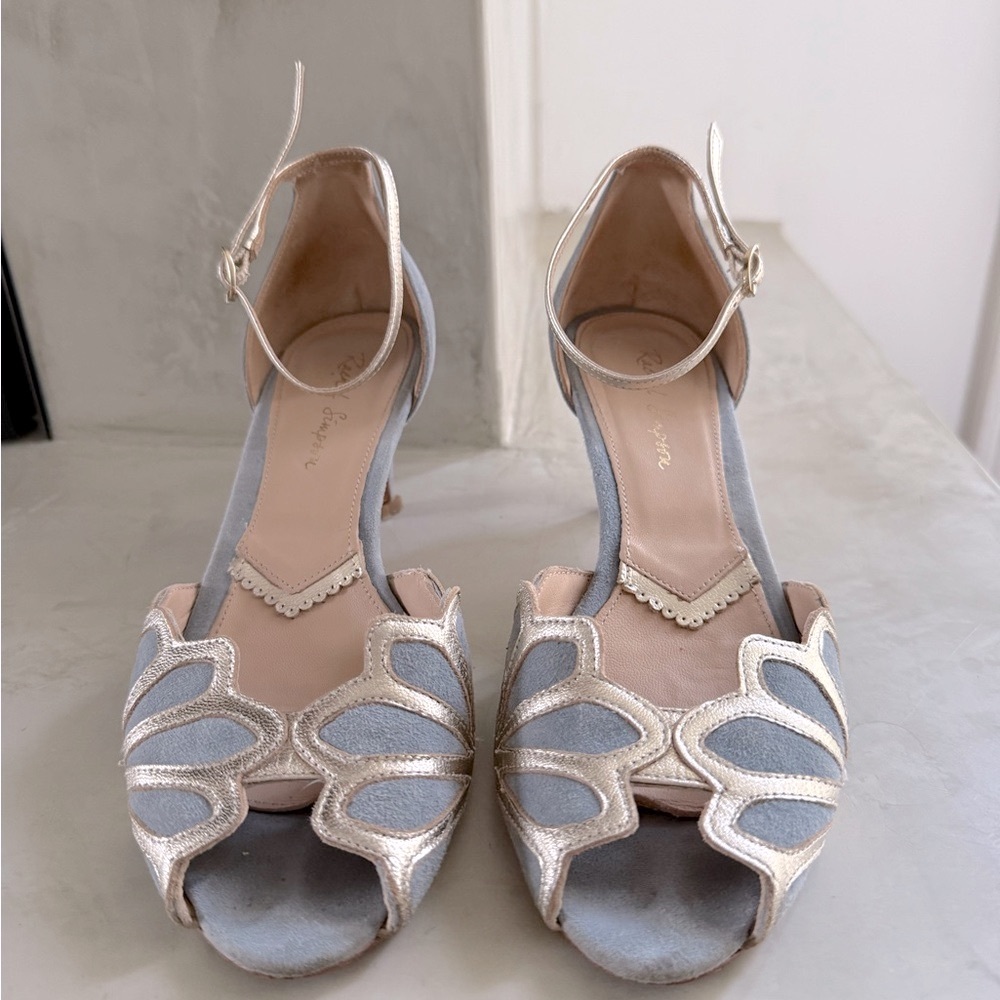 Rachel Simpson Blue & Gold Suede Leather Heels – Size 37